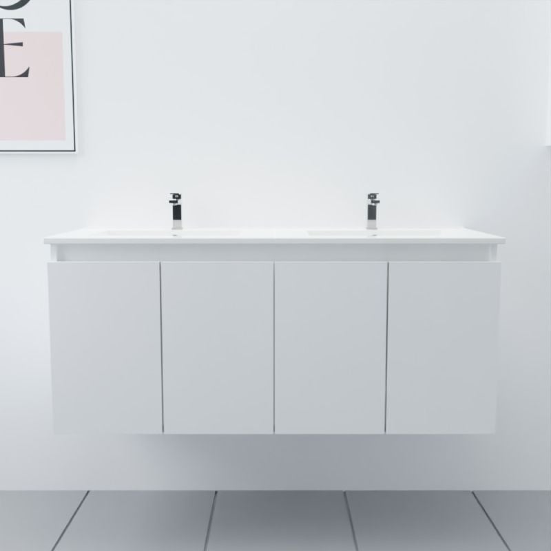 Cuisibane - Meuble double vasque 120 cm proline- Blanc- Plan vasque en Céramique