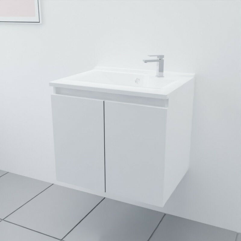 Cuisibane - Meuble salle de bain suspendu 60 cm proline- Blanc- Plan vasque en Résine