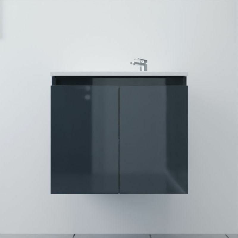 Cuisibane - Meuble salle de bain suspendu 70 cm proline- Gris- Plan vasque en Résine