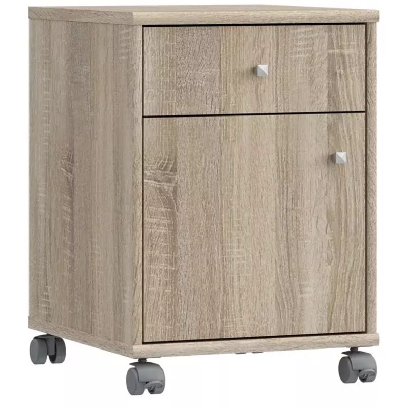 Caisson sur roulettes décor chêne sonoma et effet aluminium - maria