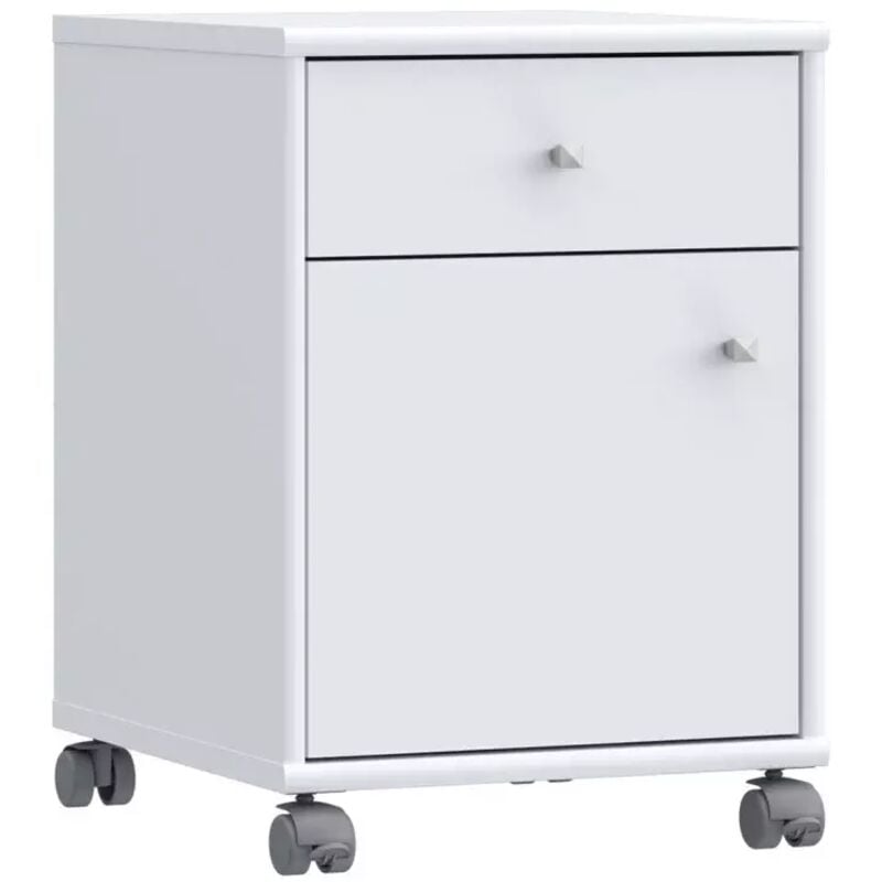 Caisson sur roulettes H. 54 cm décor blanc et effet aluminium - MARIA