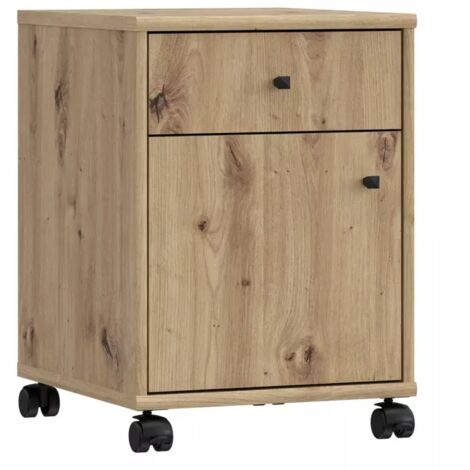 Caisson sur roulettes H. 54 cm décor chêne artisan et noir - MARIA
