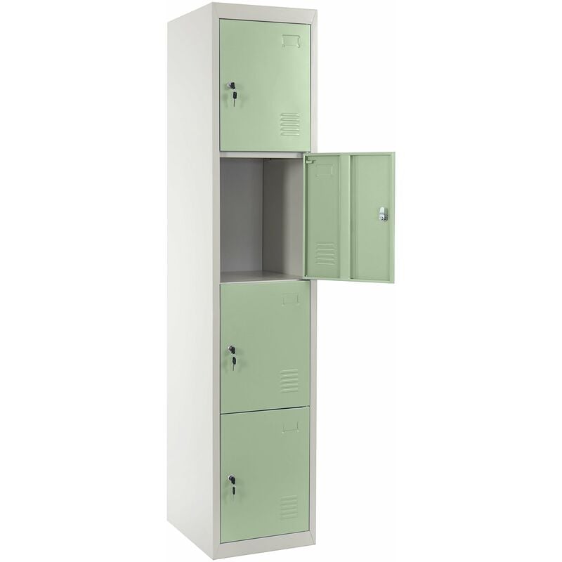 Caisson à tiroirs casier rangement bureau quatre portes verrouillables 180x38x45cm en métal vert 040001649