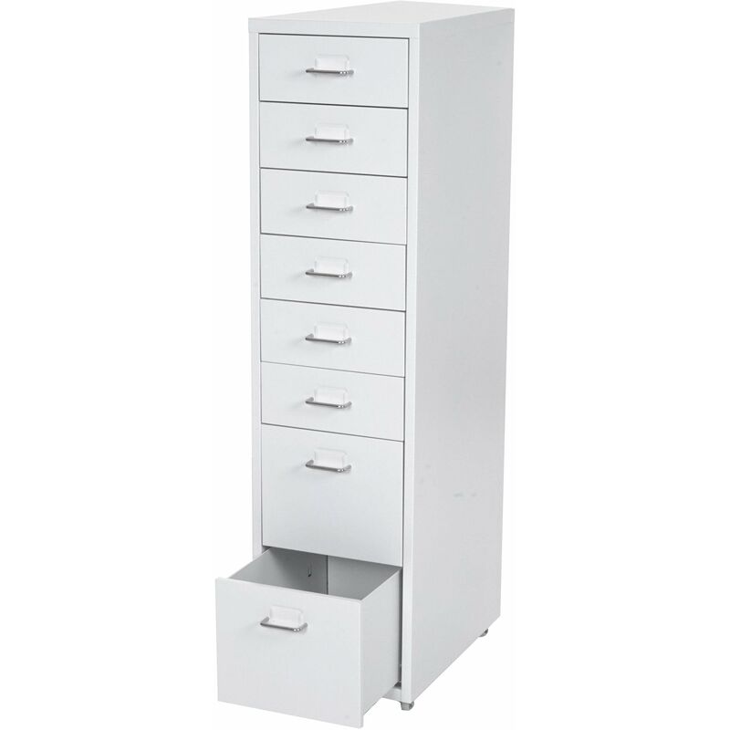 Caisson à tiroirs sur roulettes 110x28x41cm 8 tiroirs en acier blanc 040004352