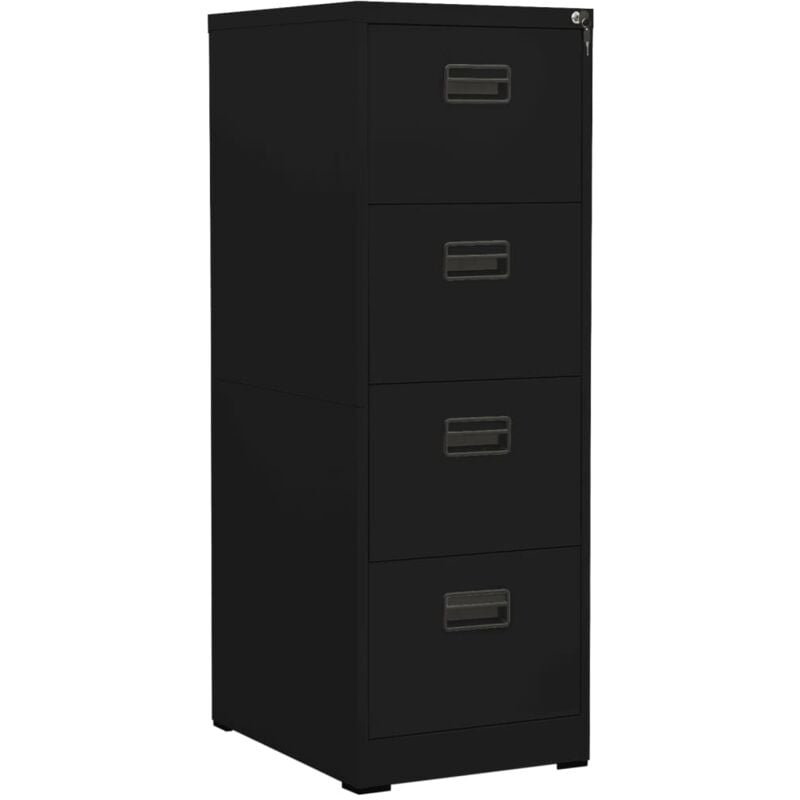 Caissons à tiroirs meuble de bureau 4 tiroirs armoire à dossiers 46 x 62 x 133 cm en acier noir DEC024586