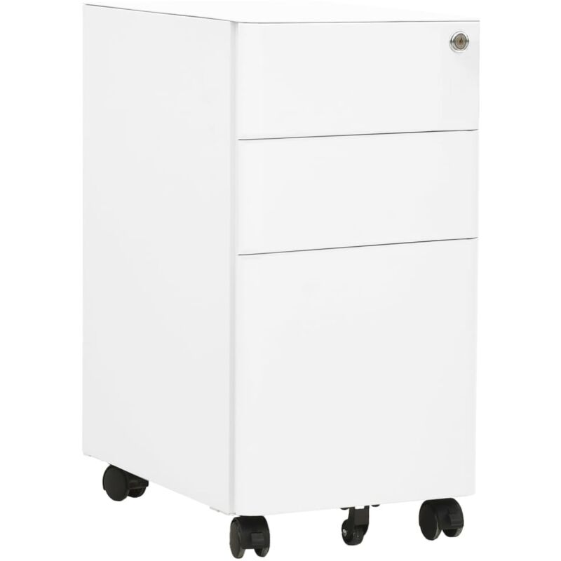 Décoshop26 - Caissons à tiroirs meuble de bureau sur roulettes 3 tiroirs 30 x 45 x 59 cm en acier blanc DEC024570