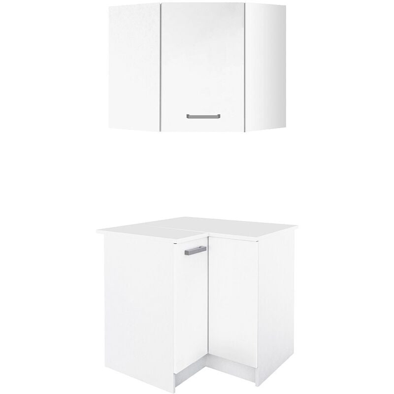 Caissons d'angle de cuisine - 1 meuble bas & 1 meuble haut - 2 portes - Blanc brillant - TRATTORIA