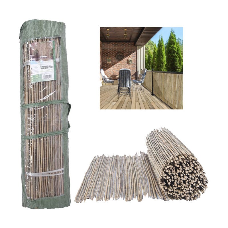 Roseau de jardin en bambou naturel entier 1 x 5 mètres, occultation 85%, tiges de bambou naturel. Résistance et durabilité