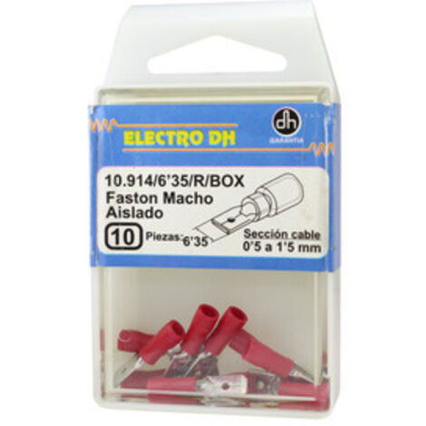 Caja 10 Terminal Faston macho aislado para cable 0'5-1'5 mm² 6'35 mm Color Funda Rojo Electro DH 10.914/6.3/R/BOX 8430552088188