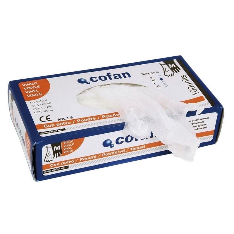 

Guantes Vinilo 100 uds, Medida:9-10 (XL) Modelo:Con Polvillo