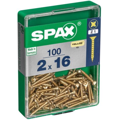 CAJA 100 unid. TORNILLO MADERA SPAX CABEZA PLANA YELLOX 2,0x16mm SPAX
