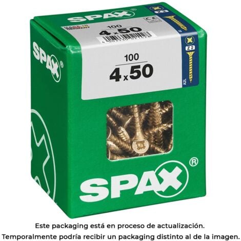 Caja 100uds. tornillo madera spax cab. plana yellox 4,0x50mm spax