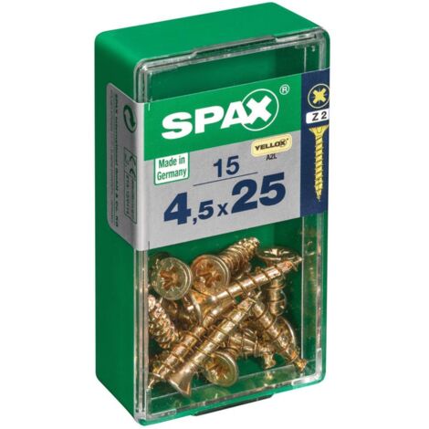 CAJA 15 unid. TORNILLO MADERA CABEZA PLANA YELLOX 4,5x25mm SPAX