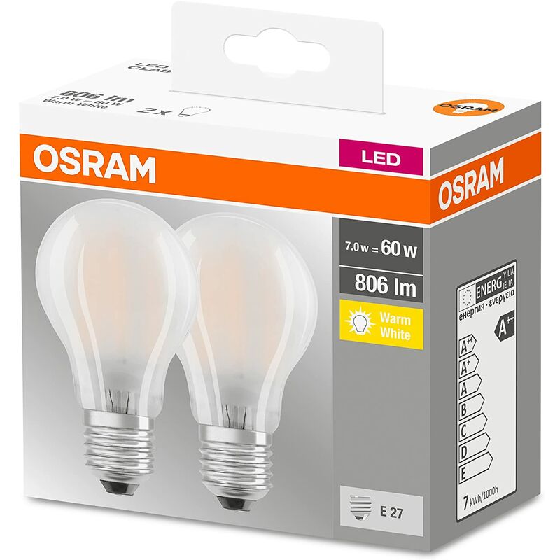 

Caja de 2 Bombillas LED Estandar E27 7W 2700K Luz Calida - Osram