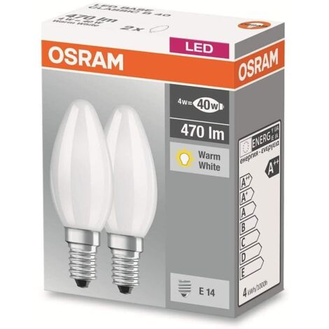 CAJA 2 BOMBILLAS LED VELA E14 4W LUZ CALIDA OSRAM