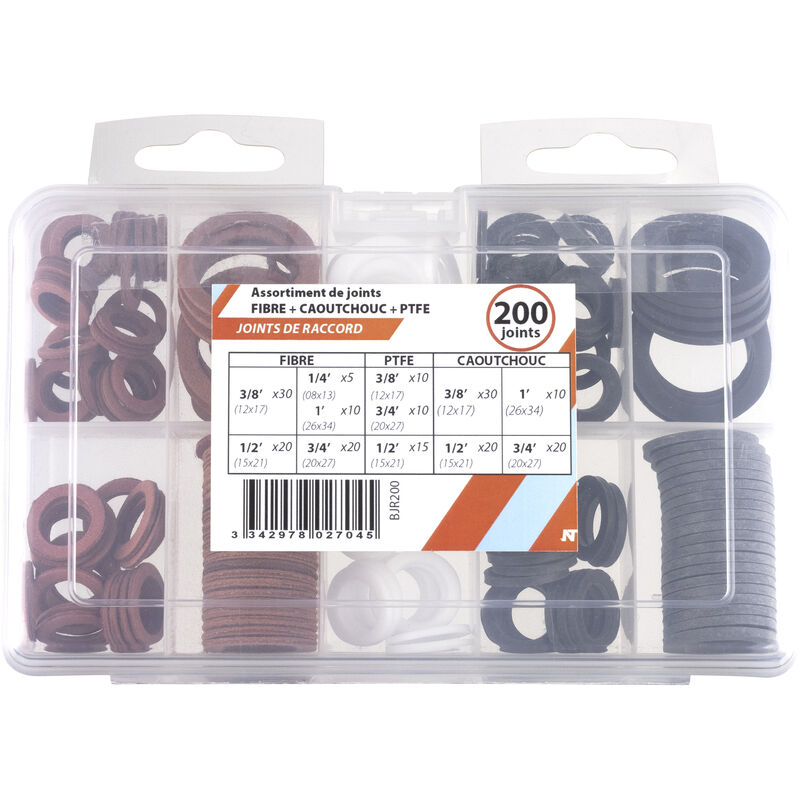 

Caja 200 juntas int fibra /goma/ptfe 08/12/15/20/26