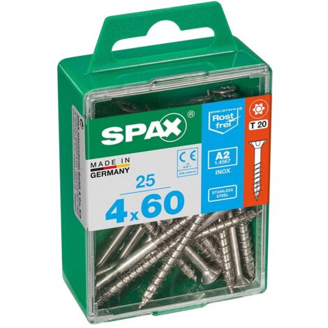 Caja 25 unid. tornillo madera spax cabeza plana inox a2 4,0x60mm spax