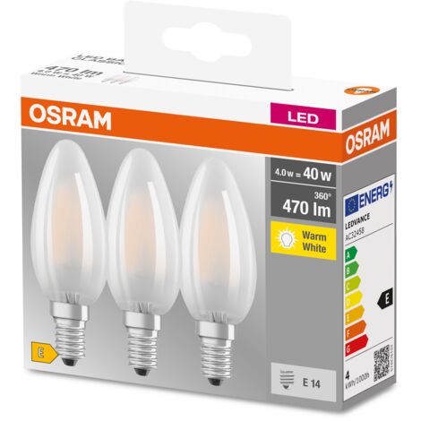 CAJA 3 BOMBILLAS LED VELA E14 4W LUZ CALIDA OSRAM