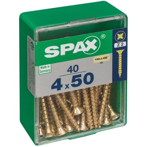 CAJA 40 unid. TORNILLO MADERA CABEZA PLANA YELLOX 4,0x50mm SPAX