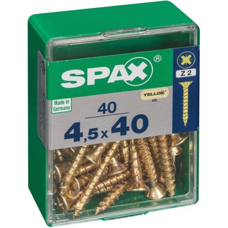 CAJA 40 unid. TORNILLO MADERA CABEZA PLANA YELLOX 4,5x40mm SPAX