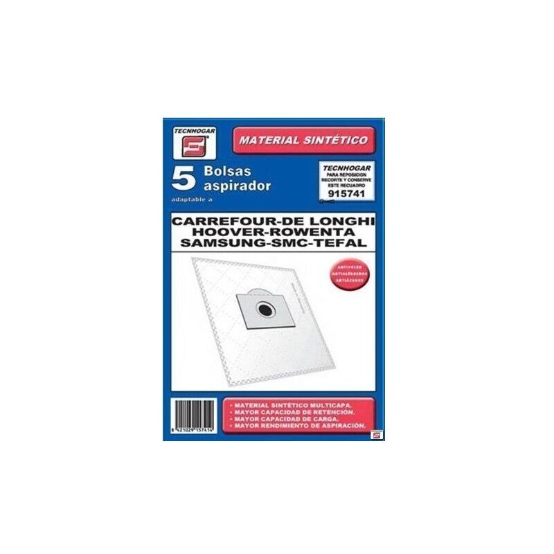 

Bolsa Aspirador Papel Hoover-Rowenta-Moul Thogar 5 Pz 915741