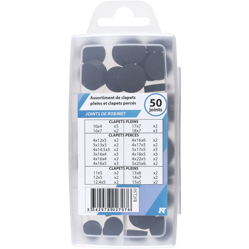 

Caja 50 clapetas macizas y perforadas surtidas