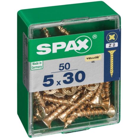 CAJA 50 unid. TORNILLO MADERA CABEZA PLANA YELLOX 5,0x30mm SPAX