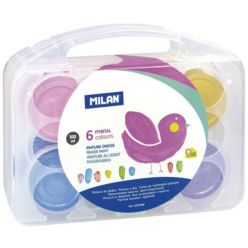 

Caja 6 tarros 100ml de pintura dedos, colores metálicos - Milan