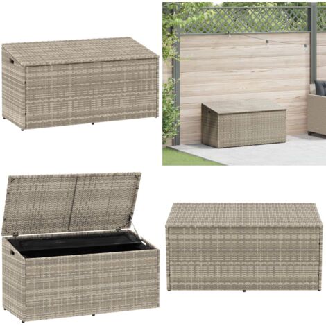 Caja almacenaje jardín ratán sintético gris claro 110x50x58 cm - Caja de jardín - Ratán sintético