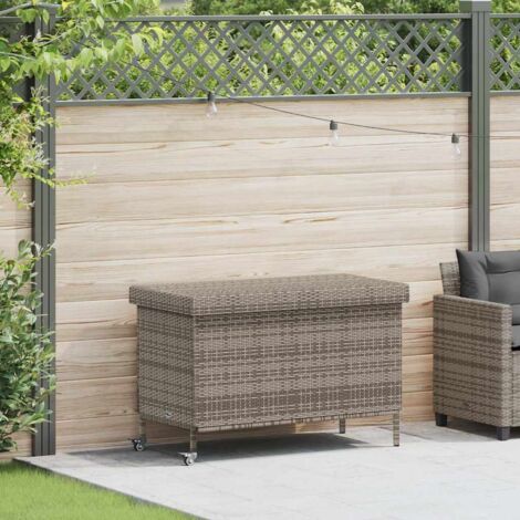 Caja almacenaje jardín ruedas ratán sintético gris 110x55x73cm