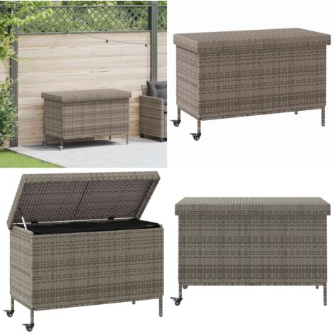 Caja almacenaje jardín ruedas ratán sintético gris 110x55x73cm - Almacenamiento exterior - Caja de jardín con ruedas