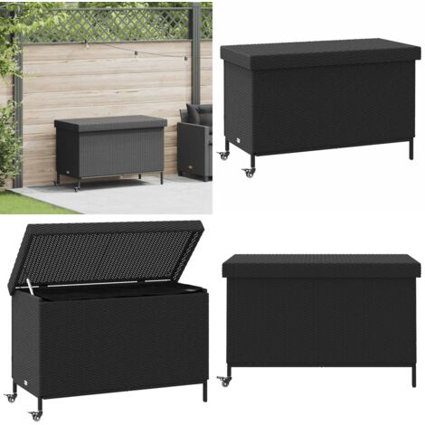 Caja almacenaje jardín ruedas ratán sintético negro 110x55x73cm - Almacenamiento exterior - Caja de jardín con ruedas