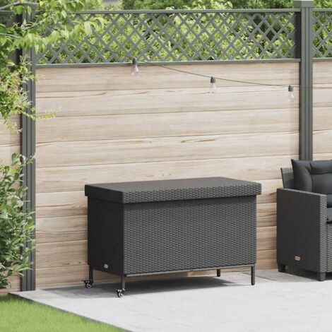 Caja almacenaje jardín ruedas ratán sintético negro 110x55x73cm vidaXL