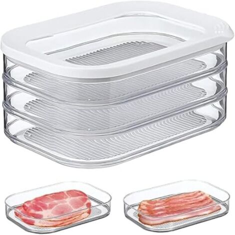 Caja apilable para conservar la carne fresca con tapa (510 g) Caja especial refrigerada para fiambres cocidos, libre de BPA, de tres capas transparentes + una tapa