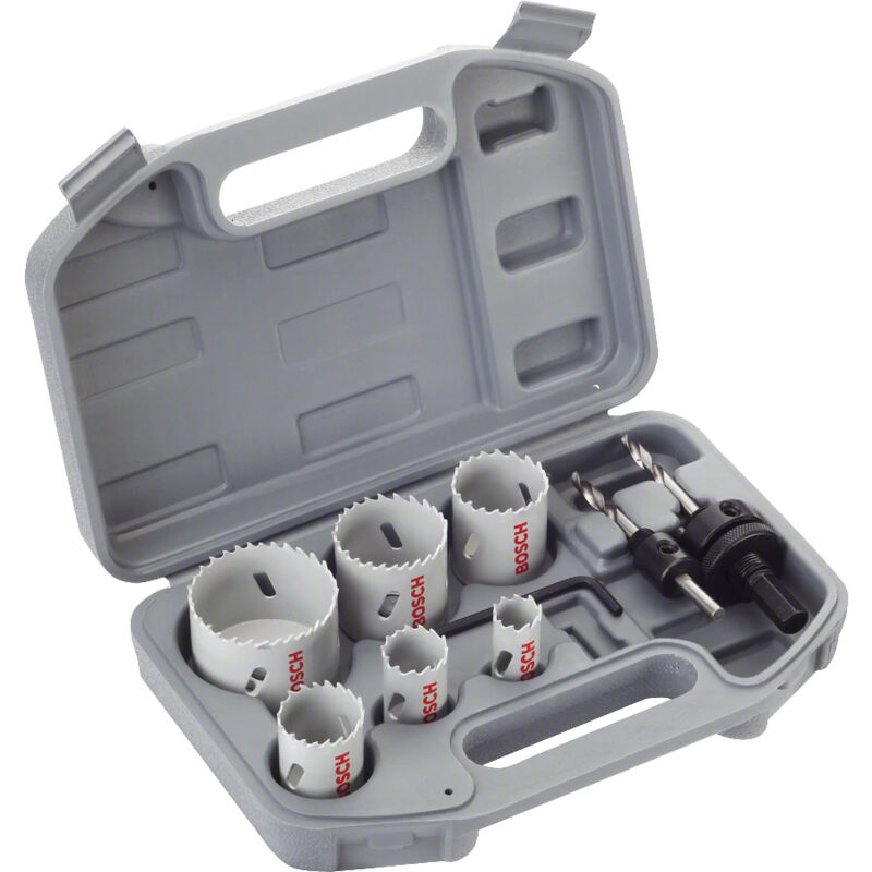 

Maletin BOSCH: 6 coronas bimetalicas+ 2 adaptadores + 1 llave Allen - 2608580868