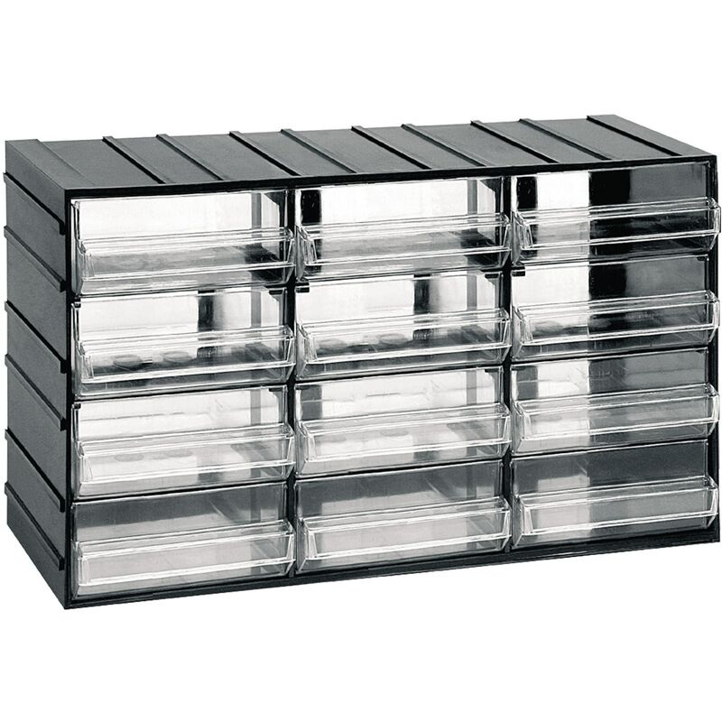 

Unidad de almacenamiento modular de plástico L 382 x P 148 x H 230 mm con 12 cajones transparentes