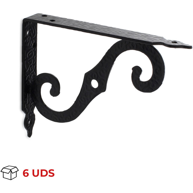 

Caja con 6 escuadras para estantes con estilo decorativo, fabricada en acero y con acabado negro forja.