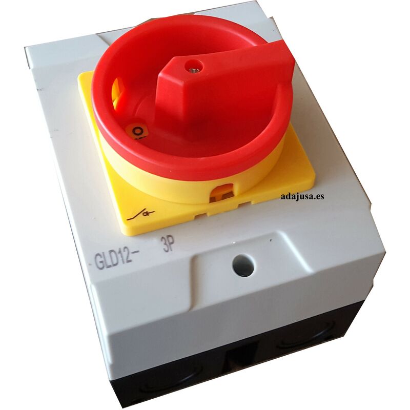 

Caja con interruptor trifásico 32A (3 polos) mando amarillo-rojo
