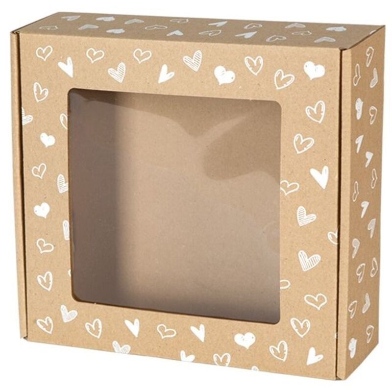 Caja con Ventana 20x20x5 Caja Regalo Cartón Estampado Corazón 10uds