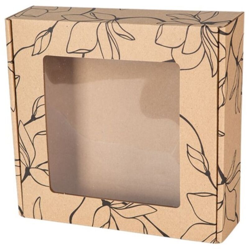 CAJA CON VENTANA, CARTÓN 20x20x5 PARA REGALO, ESTAMPADO FLORES, 10 uds.