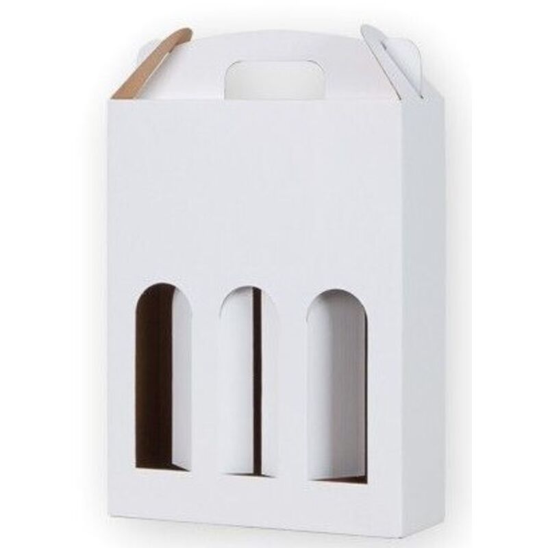 Caja con Ventana para Tres Botellas de Vino Embalaje de Regalo Blanco
