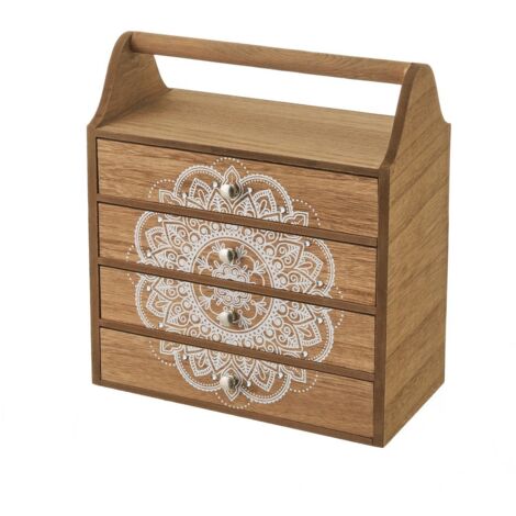 Caja costurero de madera MDF con mandala marrón y blanca de25x13x28 cm