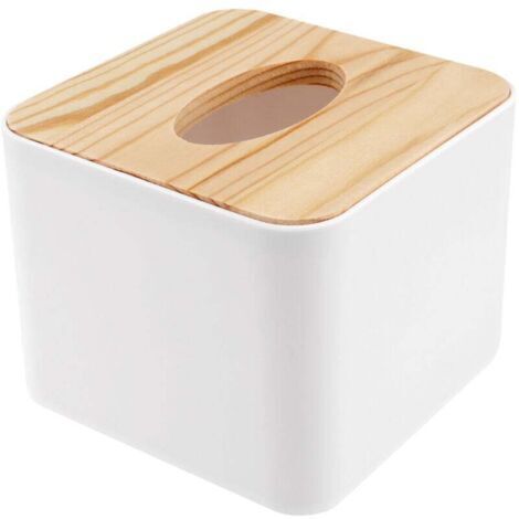 "Caja cuadrada para pañuelos con tapa de madera desmontable"