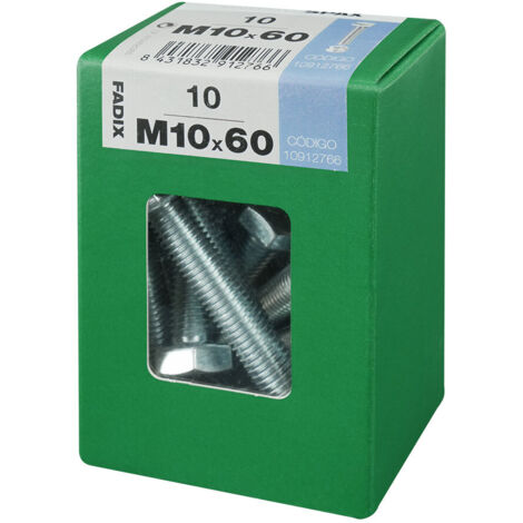 Caja de 10 unidades de tornillo métrico con cabeza hexagonal y tuerca en cinc M 10x60mm Fadix