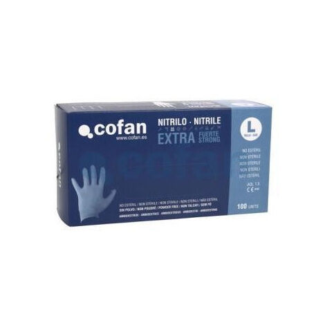 Caja de 100 unidades de guantes de nitrilo Colocación ambidiestra Sin polvo Extrafuertes y resistentes - L
