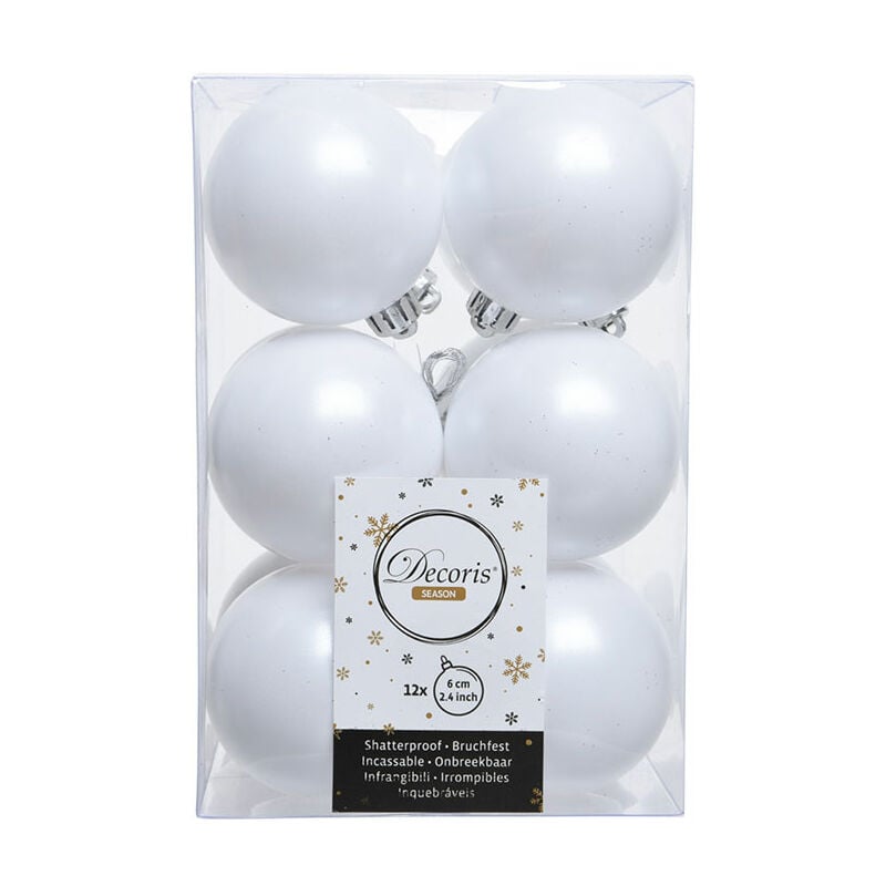 

Caja de 12 bolas blancas decorativas para arbol de navidad ø6cm - Decoris