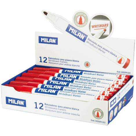 Caja de 12 rotuladores rojos ø4,7mm para pizarra blanca milan