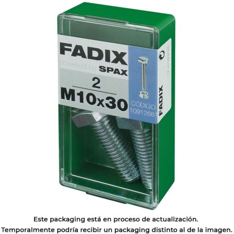 Caja de 2 unidades de tornillo métrico con cabeza hexagonal y tuerca en cinc M 10x30mm Fadix