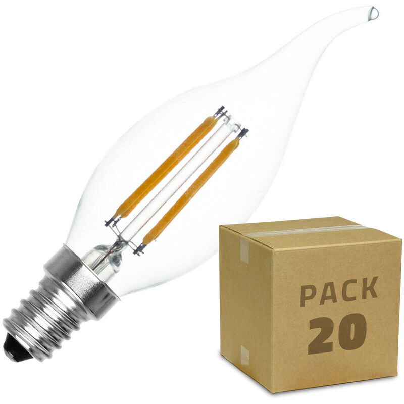 

Efectoled - Caja de 20 Bombillas LED E14 Casquillo Fino Regulable Filamento Murano C35T 4W Blanco Cálido