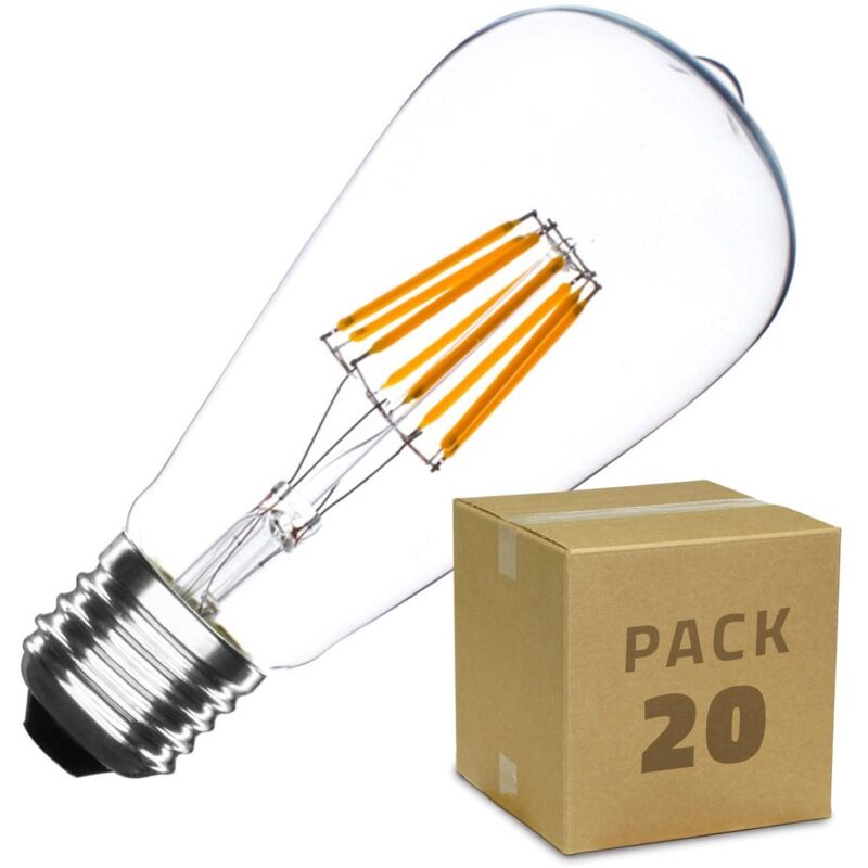 

Caja de 20 Bombillas LED E27 Casquillo Gordo Regulable Filamento Big Lemon ST64 5.5W Blanco Cálido